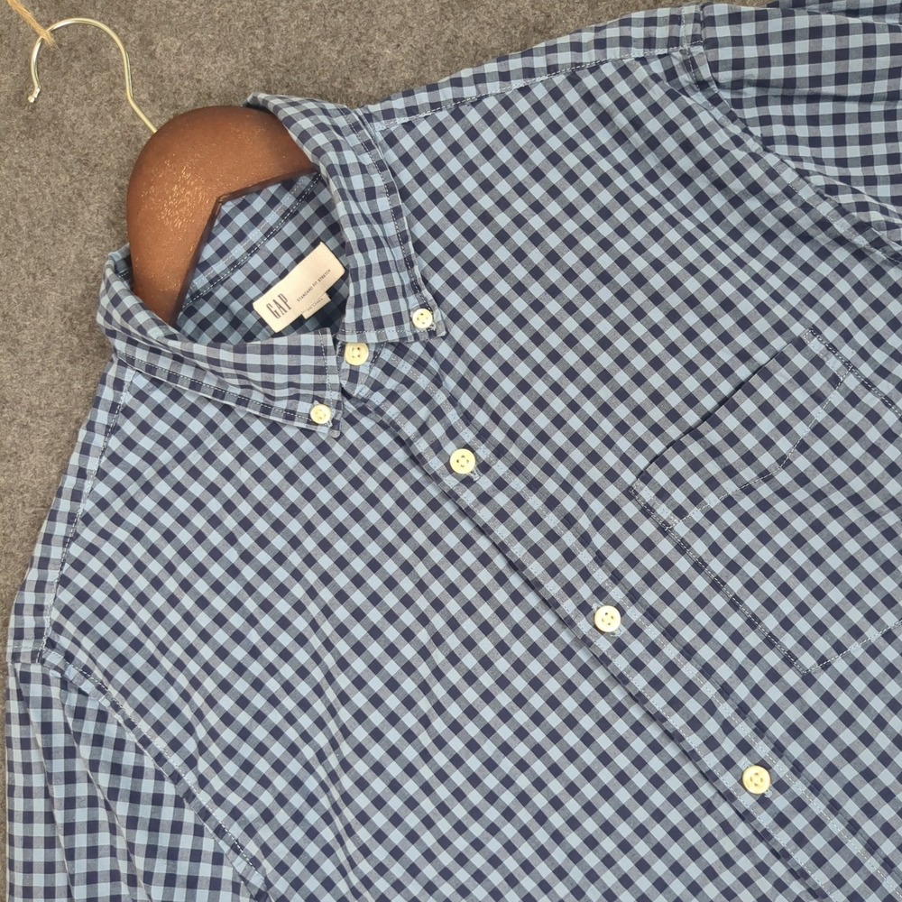 GAP Mens Standard Fit Stretch Gingham Button Down Shirt Blue Navy Size M